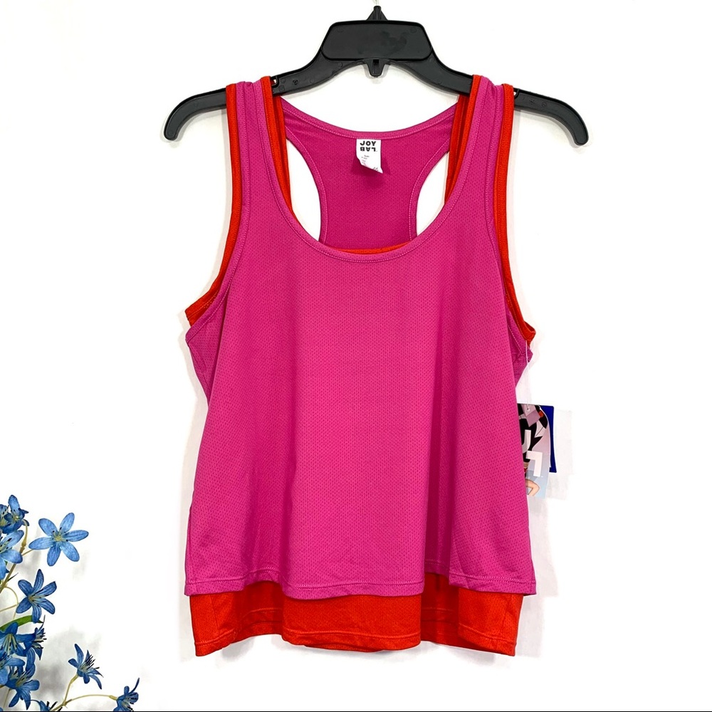 JoyLab Women's Pink Red Athletic Sleeveless Double Layer Mesh Tank Top
